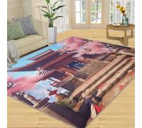 HYGIUID Tapis d'architecture japonaise pour salon, 120 x 170 cm, motif fleurs de cerisier, sanctuaire zen, tapis de chevet pour chambre à coucher, patrimoine culturel, bureau, tapis de sol
