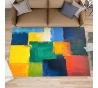 HYGIUID Tapis de porte géométrique peinture à l'huile - 60 x 90 cm Pop Art rectangulaire Tapis de cuisine coloré peinture intérieure salle de bain extérieur paillasson lavable pour couloir, chambre à