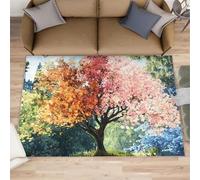 HYGIUID Tapis de porte motif arbre fantastique - 60 x 90 cm - Tapis de cuisine motif forêt aquarelle - Tapis d'intérieur et d'extérieur lavable pour couloir, chambre à coucher, chevet