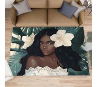 HYGIUID Tapis de porte pour femme africaine - 60 x 90 cm - Tapis de cuisine afro-américaine - Plante noire - Tapis d'intérieur pour salle de bain - Paillasson extérieur lavable pour couloir, chambre à