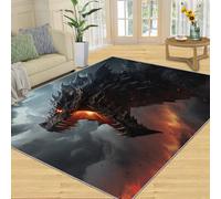 HYGIUID Tapis de salon - 120 x 170 cm - Motif dragon abyssal flamboyant - Tapis de chevet pour chambre à coucher - Bête ardente - Tapis de sol antidérapant et lavable pour cuisine, chambre de fille et