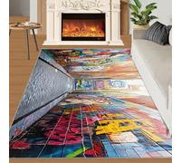 HYGIUID Tapis de salon - Motif graffiti - 140 x 200 cm - Urban Street Art - Tapis à poils courts - Extension de rue abstrait - Antidérapant - Facile d'entretien - Pour chambre de garçon, salle à