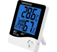 Hygromètre numérique Thermomètre d'intérieur Jauge d'humidité ambiante LCD rétro-éclairé Station météo Réveil avec calendrier, rappel horaire et mémoire Max Min HTC-8A