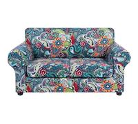 hyha Lot de 3 Housses de canapé imprimées pour canapé à 2 Coussins, Housse de canapé à Motif Floral avec Housse de Coussin séparée, Extensible, Lavable pour la Protection des Meubles (Causeuse,