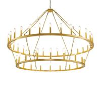 HYHDDM Grand lustre à deux niveaux en forme de roue de chariot dorée - Suspension industrielle rustique idéale for les hauts plafonds, le salon ou l'entrée.(Frosted Gold,54-Light)