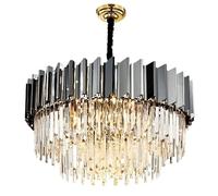 HYHDDM Lustre moderne de luxe en cristal, en acier inoxydable noir, verre K9, rond/ovale, LED tricolore for salle à manger et chambre à coucher(Warm Light,Round 80cm)