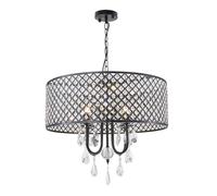 HYHDDM Lustre rond en cristal K9 de 50,8 cm (20 po) à 9 lumières - Suspension industrielle noire - Hauteur réglable for îlot de cuisine et hall d'entrée(Crystal-Black)