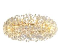 HYHDDM Lustre rond en cristal K9 de 50,8 cm (20 po) à 9 lumières - Suspension industrielle noire - Hauteur réglable for îlot de cuisine et hall d'entrée(Gold-Crystal)