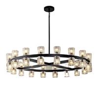 HYHDDM Lustre rond en cristal noir - Suspension moderne en forme de roue de chariot ornée de cristaux K9, idéale for salle à manger, salon ou hall d'entrée.(Round-Black-36in)