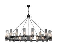 HYHDDM Lustre rond noir à 20 lumières - Roue de chariot de 152 cm avec abat-jour en verre, suspension industrielle for hauts plafonds, salle à manger, salon ou îlot de cuisine(Black,48in-2-Tier)