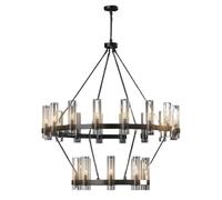 HYHDDM Lustre rond noir à 20 lumières - Roue de chariot de 152 cm avec abat-jour en verre, suspension industrielle for hauts plafonds, salle à manger, salon ou îlot de cuisine(14 light-1,60in-2-Tier)