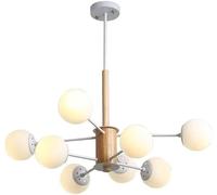 HYHDDM Lustre Spoutnik 8 lumières - Plafonnier en fer noir et bois avec boules en verre blanc laiteux for salle à manger et restaurant