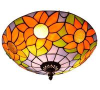 HYHDDM Plafonnier encastré 12 pouces à 2 lumières en vitrail tournesol - Applique murale artisanale en feuille de cuivre for salle à manger ou couloir