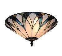 HYHDDM Uphilltool 18 Inch Stained Glass Ceiling Light, Flush Mount LED Ceiling Lamp Retro 3-Light Bronze Blue Green Semi Ceiling Light Fixture for Dining Room Living Room