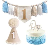 HYHIOTS Bannière de chaise haute pour garçon avec chapeau de couronne de premier anniversaire et une décoration de gâteau pour garçon - Ensemble de décoration de fête prénatale
