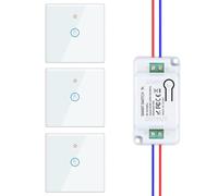 HYHIOTS RF433 Kit d'interrupteur sans fil, 230 V, émetteur de sécurité et récepteur 10 A, interrupteur sans fil, interrupteur mural, interrupteur tactile (blanc 3 V1)