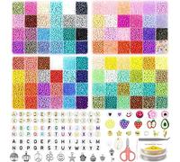 HYHJMISTY 96 Couleurs 12000PCS Perles pour Bracelet, 4mm Perles de Rocaille en Verre, Perles de Rocaille Kit avec 300pcs Perle Lettre, Perles pour Bijoux pour DIY Bracelet, Collier, Boucles d'oreilles