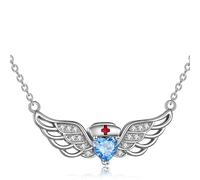 HYHJYMG 925 Argent Sterling en Argent Exquis Gardien Blanc Angel Collier de Bijoux Bleu Brade à Aile Ange infirmière infirmière thème de fête de Noël - Collier Gardien Ange, Collier Ange pour Les