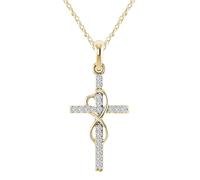 HYHJYMG 925 Collier de Croix de cœur éternel Silver Silver Silver pour Les Femmes et Les Filles, 14K Plaque d'or Cubic Zirconia Crystal Cross Cross Collier - Faith Heart and