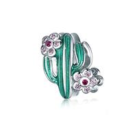 HYHJYMG Accessoires Perles de Charme en Argent Sterling 925 pour Collier, Perle pendante, Bracelet pour Femme, Collier Pendentif, Perle pour Bracelet, Zircon Rose, Plante Verte, Cactus