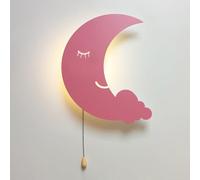 HYHJYMG Appliques de Lampe opérées, lumières LED de l'enfant sans Fil pour la Chambre des Filles, Lampe décorative de Lune de Dessin animé Rose avec Un éclairage Mural Moderne à Paille