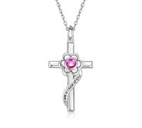 HYHJYMG Bijoux Sterling Argent Opale Croix Croix Pendentif baptême Bijoux Première Communion Cadeaux pour Femmes Bijoux pour Filles pour Filles