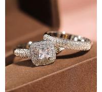 HYHJYMG Bonnes de fiançailles en zircone cubique pour les femmes -18k-18k en or blanc plaqué zircone tuo-en-un carré halo de mariage promesse promesse d'éternité pour les femmes taille 7