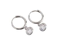 HYHJYMG Boucles d'oreilles de cerceau de lunette terne pour les filles 925 STERLING Silver Hypoallergène 6 mm Round Cz Birthstone Charms Slebing Drop Cartilage Small Hoops Huggie Jewelry mignon