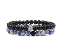 HYHJYMG Bracelets de Relation pour Filles pour Couples, Bracelet en Cristal véritable, Pierres Naturelles Bleues et Noires, Perles Rondes tissées Extensibles 17 cm x 7 mm pour décorations de Bal