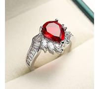 HYHJYMG Élégant énorme Natural 925 argent sterling simulé Ruby et cubique Zirconie Water Drophalo Anneau de fiançailles de cocktail de luxe