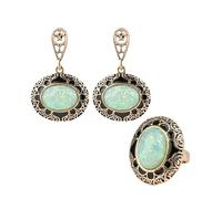 HYHJYMG Girl Products Parure de bijoux avec boucles d'oreilles pendantes en turquoise naturelle - Ensemble de bijoux vintage avec pendentif géométrique en émail noir de luxe pour femme, 9, A