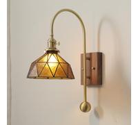 HYHJYMG Lampe en Laiton Industrial Sconce Vintage Farmhouse Light Amber Green Eau Verre Verre du Milieu du siècle Mound Goldeck Antique Gold Wood Wood Wall Lampe for Bedroom Living Room Salle de