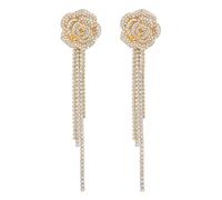 HYHJYMG Longues boucles d'oreilles enracinenes à fleurs en cristal à fleurs en cristal pour les femmes Cumbic Zirconia hypoallergénique brillant rose camellia frange balle de la chaîne de balles