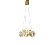 HYHJYMG Luminaire Lustre LED Or Moderne, 3 Couleurs Dimmable Lustre Rinçage Mont Pendentif Éclairage Convient pour Salle à Manger Salon Chambre Étude Chambre-Trois Couleurs Gradation 5t