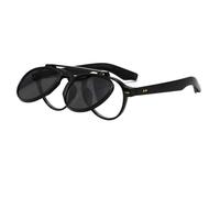 HYHJYMG Lunettes de soleil classiques Flip Femmes Hommes Populaires Double Ponts Punk Gradient Rivets Rond UV400, Noir, Taille unique