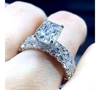 HYHJYMG Luxury 925 Silver Silver Shiny Full Diamond Gemstone Anneau de pierre de gemme Éternité Engagement Band de mariage pour femmes CZ Diamond Personality Band de mariage Ring Multi Row Ring Size