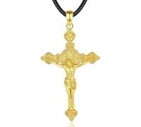 HYHJYMG Nouveau 2025 925 Collier Croix de jésus en Argent Sterling Or 18 carats Pendentif amulette Saint Benoît Bijoux Religieux Cadeau pour Hommes Femmes Accessoires de Mode Cadeau créatif