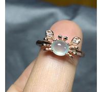 HYHJYMG Ringue ouverte de la pierre de lune bleue en or jaune 18 carats - anneau de chalcone de glace à haute glace - Moonstone Set Egg Face Small Crab Open Sterling Silver Ring