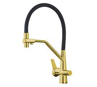 HYHJYMG Robinet de Cuisine avec Sortie d'eau filtrée à Boire, 360 ° Publier dans Le Bas de l'évier de Cuisine en Laiton Massif et à l'eau Chaude Baucheur de Cuisine avec 2 poignées, Or