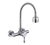 HYHJYMG Robinets de Cuisine à Montage Mural, cuivre pour lavabo à lavabo de Cuisine, Rotatif Chaud et Froid, Chrome Commercial