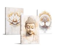 hyidecorart Tableau Decoration Murale Grand, 40x58 cm Arbre de Vie Avec Fleurs de Lotus et Image du Bouddha Tableau Decoration Maison, Impression sur Toile Moderne pour Salon Chambre Bureau Salle