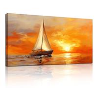 hyidecorart Tableau Decoration Murale Grand, 50x100 cm Voilier Coucher Lever du Soleil Cadre Decoration, Impression sur Toile Paysage pour Salon Chambre Bureau Salle