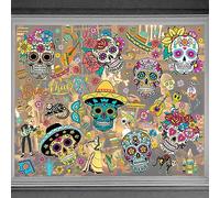 Hying Lot de 9 autocollants amovibles pour fenêtre en verre Motif tête de mort Dia de Los Muertos pour Halloween mexicaine Accessoires de décoration de fête