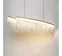 HYJAUSXB Suspension à Pampilles, Lustre LED Moderne, Guirlande Lumineuse linéaire décorative pour Salon, Salle à Manger, hôtel, Magasin, Chrome + lumière Tricolore - 120 cm