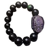 HYJYGM Black Obsidian, Turtle Natural Rainbow Eye Obsidian Round Bead Crystal Bangle Talisman Protects Luck Love Money Happy 16mm