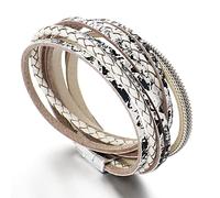 HYJYGM Braided Double Wrap s Rhinestone Crystal Beads Women's Leather Layered Party Jewelry,-002