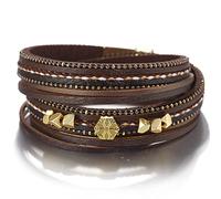 HYJYGM Braided Double Wrap s Rhinestone Crystal Beads Women's Leather Layered Party Jewelry,Dark Coffee