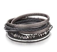 HYJYGM Braided Double Wrap s Rhinestone Crystal Beads Women's Leather Layered Party Jewelry,Dark Grey-Crystal