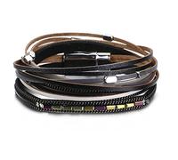 HYJYGM Braided Double Wrap s Rhinestone Crystal Beads Women's Leather Layered Party Jewelry,E540304P-004