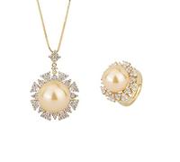 HYJYGM Simulation Pale big Pearl Diamond Pendant Necklace Ring for Women Wedding Jewelry Sets Gift